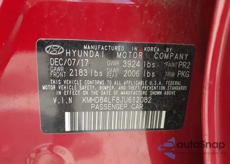 2018 Hyundai Elantra Sel из США, поврежденный, VIN KMHD84LF8JU612082